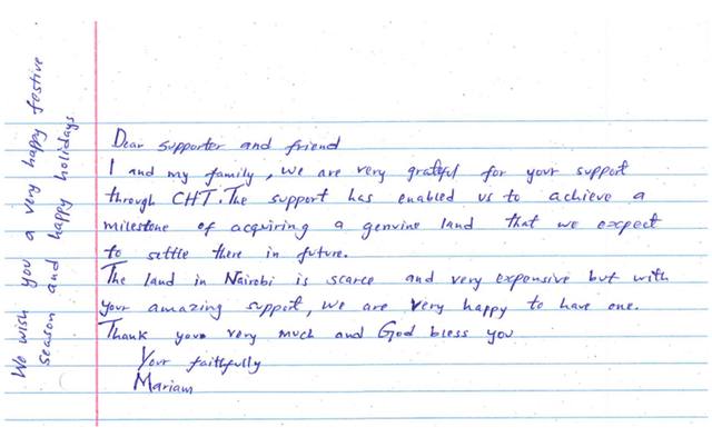 Thank-you letter from Mariam